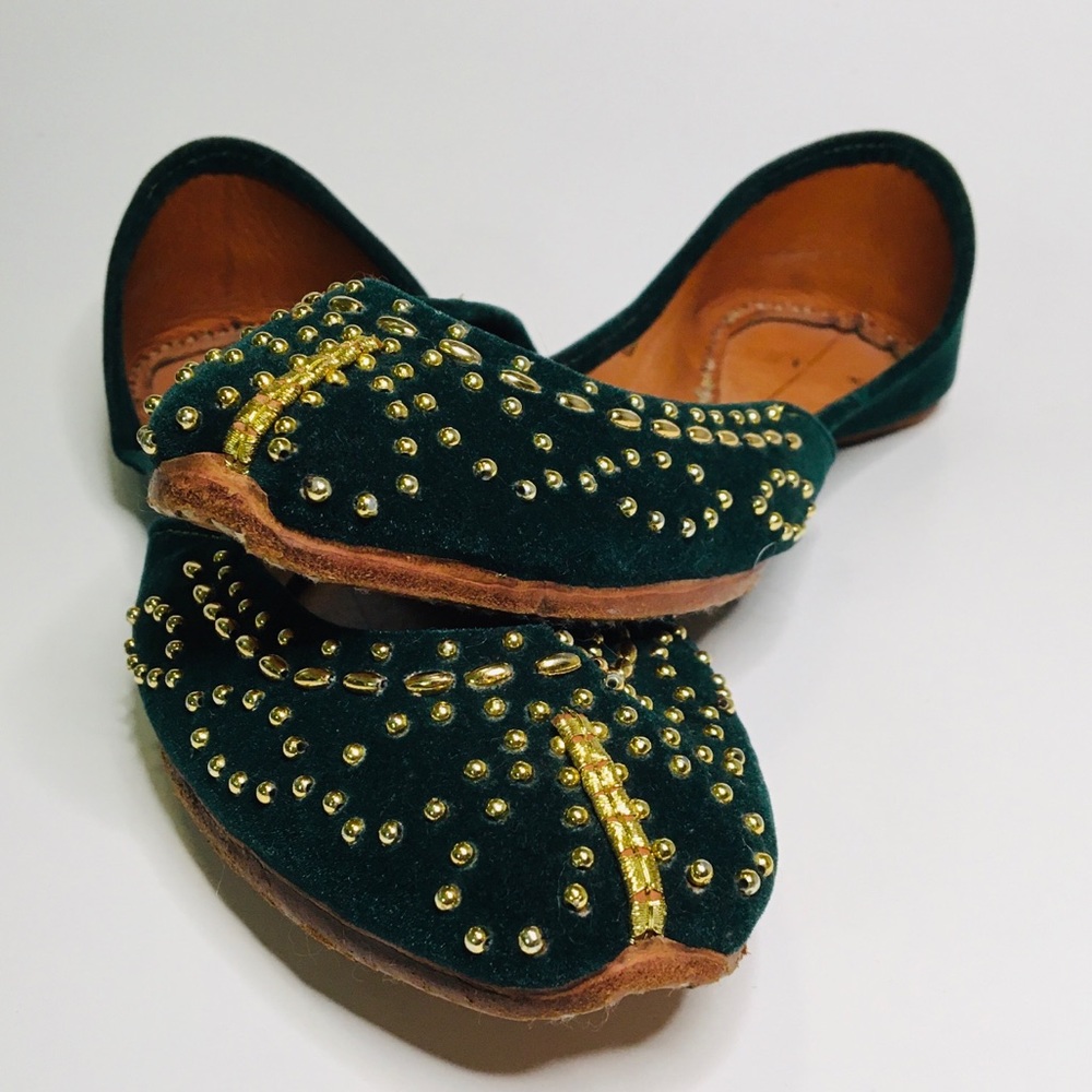 Handmade Punjabi Jutti Leather and Green Velvet